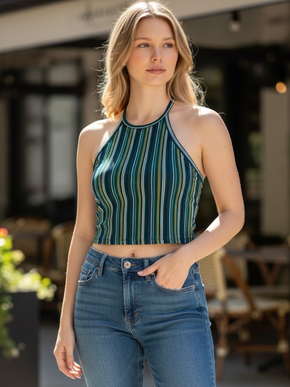 NWT Express One Eleven Striped Cropped Halter